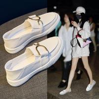 小白鞋女鞋2021新款夏季外穿平底乐福小皮鞋豆豆一脚蹬春秋单鞋子衫伊格