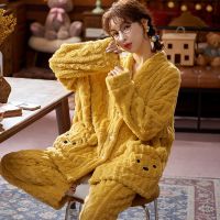 冬季睡衣女加厚冬款珊瑚绒加绒秋冬新款可爱家居服冬天法兰绒套装衫伊格