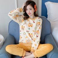 可爱睡衣女冬珊瑚绒韩版卡通甜美秋冬季法兰绒学生冬天家居服套装衫伊格