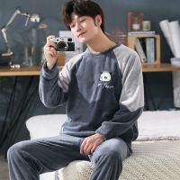 珊瑚绒睡衣男冬季加厚加绒男士法兰绒春秋冬款保暖家居服男款套装衫伊格