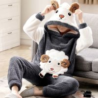 睡衣男冬季长毛绒连帽长袖法兰绒男士睡衣加厚珊瑚绒套装家居服冬衫伊格