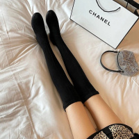 2021秋冬新款过膝弹力长靴女高跟鞋女加绒长筒靴粗跟高筒靴子女衫伊格