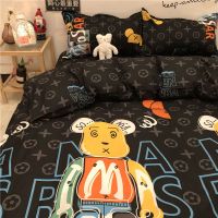 潮牌暴力熊黑色卡通男女四件套夏学生宿舍单人被套床单简约三件套涡曼
