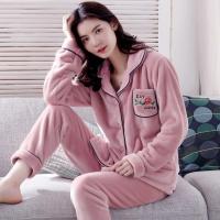 睡衣女冬加厚加绒法兰绒家居服秋冬季中年珊瑚绒睡衣女士套装春秋衫伊格