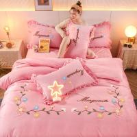 韩版高档牛奶绒四件套水晶绒加厚加绒保暖珊瑚绒纯色法莱绒公主风涡曼