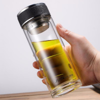 富光(FGA)玻璃杯双层泡茶水杯便携杯子男女带盖过滤喝茶杯