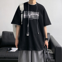 玳恩玳恩美丽的脏店 夏季韩版重影字母短袖T恤男港风潮流宽松半袖体恤衫