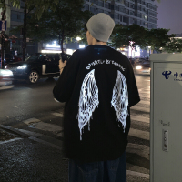 玳恩自制国潮反光天使翅膀印花短袖T恤情侣夏装ins潮流宽松半袖体恤衫