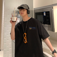 玳恩子俊潮牌日系猫咪印花五分短袖T恤男潮ins港风圆领街头嘻哈半袖衫