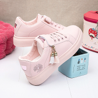 玳恩女童小白鞋2020春秋新款韩版防水儿童系带皮面女孩休闲板鞋百搭潮