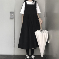 玳恩特加大码200斤长裙子女春夏宽松胖mm300学生遮胯连衣裙背带裙套装