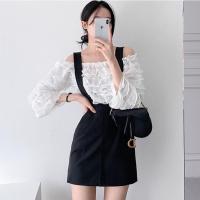 玳恩韩国chic法式小众春夏装宽松显瘦百搭上衣+高腰半身裙时尚套装女