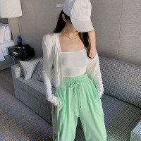 玳恩韩国chic法式小众春夏吊带背心针织开衫时尚套装+高腰束脚休闲裤