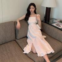玳恩韩国chic法式小众春夏装设计感开叉木耳边吊带裙显瘦女神范连衣裙
