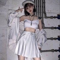 玳恩夏季2021新款ins原宿风高腰显瘦半身裙百褶裙a字短裙女白色裙子潮