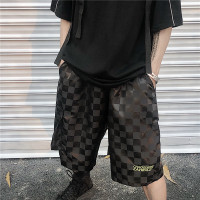 玳恩裤子女夏季ins国潮宽松工装短裤嘻哈棋盘格刺绣高街五分裤男女潮