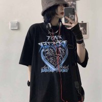 玳恩短袖2021年新款女美式ins街头复古字母爱心印花宽松百搭T恤上衣潮