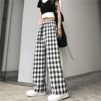 玳恩裤子女2021年新款韩国ins格子裤男女宽松直筒垂感格纹休闲阔腿裤