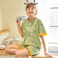 玳恩睡衣女士夏季纯棉短袖短裤学生甜美家居服宽松春夏休闲短裤两件套