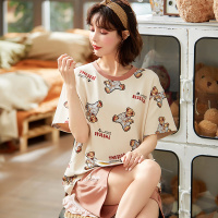 玳恩睡衣女夏季纯棉短袖短裤可爱学生宽松两件套装薄款宽松睡衣家居服