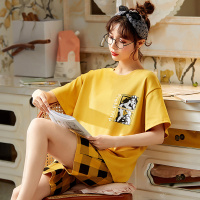 玳恩2021年新款睡衣女夏季薄款纯棉两件套装夏天宽松女短袖短裤家居服