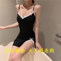 玳恩大码带胸垫性感睡衣裙小胸聚拢吊带连衣裙女蕾丝修身私房睡裙秋冬