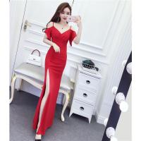 玳恩夜场女款裙子春装女装性感连衣裙性感V领聚会礼服开叉吊带长裙潮