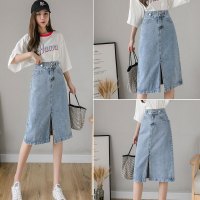 玳恩2021春夏新款港味高腰ins开叉牛仔半身裙女韩版百搭a字显瘦中长裙