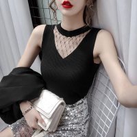 玳恩吊带背心女装2021夏季内搭针织打底衫无袖紧身蕾丝上衣外穿网纱潮