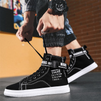 玳恩春季男鞋高帮帆布鞋男黑色布鞋初中学生百搭鞋子潮鞋运动休闲板鞋