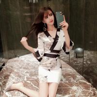 玳恩夏季2021新款女装复古大花性感改良和服设计修身包臀连衣裙送腰封