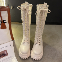 玳恩靴子女2021年新款厚底马丁靴夏季薄款长筒骑士靴高筒网纱镂空凉靴