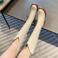 玳恩骑士靴女2021新款春秋单靴粗跟白色高筒靴小个子英伦风不过膝长靴