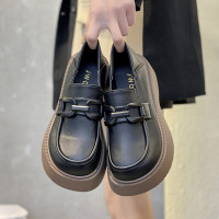 玳恩英伦风厚底小皮鞋圆头复古乐福鞋jk单鞋一脚蹬女鞋2022大头松糕鞋