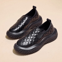 玳恩菱格纹面包鞋女春季女鞋2022年新款百搭一脚蹬松糕厚底乐福鞋子