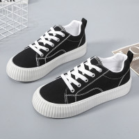 玳恩饼干帆布鞋女2022春季新款百搭厚底小白鞋女休闲板鞋松糕鞋运动鞋