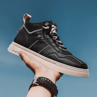 伊努特浩茗板鞋男休闲皮鞋男士2020新款商务中高帮休闲鞋子男时尚潮流韩版工装英伦百搭青年增高布洛克马丁鞋