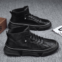 伊努特男鞋秋冬休闲鞋男士时尚皮面高帮鞋男潮流马丁靴子男厚底增高短靴男简约户外板鞋男