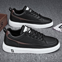 伊努特[优选品质]男鞋2021春季新款板鞋韩版百搭休闲皮鞋低帮网红男潮鞋黑色皮鞋子