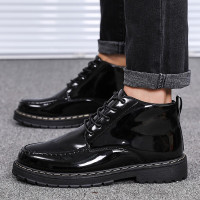 伊努特快手红人网红马丁靴男秋冬新款韩版百搭时尚中帮英伦风休闲亮面小皮鞋舒适