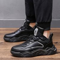 伊努特全黑男鞋加绒保暖棉鞋新款秋季运动鞋纯皮黑色老爹鞋男ins潮韩版防寒学生潮鞋