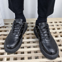 伊努特网红商务休闲皮鞋男韩版透气黑色内增高男士英伦潮流鞋复古鞋子男