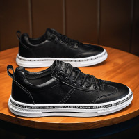 伊努特男板鞋春季时尚百搭小白运动休闲皮鞋潮流韩版防水透气全皮板鞋男