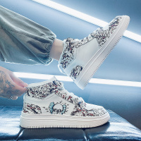 伊努特齐敏高帮男鞋冬季潮流百搭2021年新款涂鸦板鞋休闲小白潮鞋