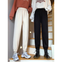 苏芈秋冬韩版2020新款高腰显瘦加绒加厚奶奶裤黑色百搭休闲哈伦裤子女