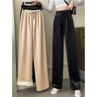 苏芈秋冬韩版2020新款高腰显瘦加绒加厚黑色慵懒风阔腿休闲长裤女裤子