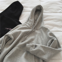 苏芈muzi 2020冬/重工万搭款!加绒加厚字母刺绣宽松连帽卫衣女 灰/黑