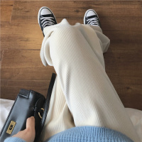 苏芈muzi 20冬/舒适为王显瘦丝绒坑条高腰阔腿休闲裤女直筒裤拖地长裤