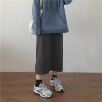 苏芈muzi 20冬/质感坑条针织裙女加厚纯色竖纹半身裙高腰a字裙中长裙
