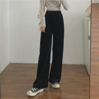 苏芈muzi 20冬/黑色加绒阔腿裤女宽松显瘦高腰百搭加厚丝绒拖地休闲裤
